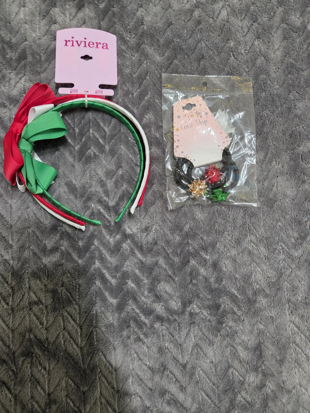 Riviera Green, Pink & White Bow Headband Set With Christmas Bow Hair Ties